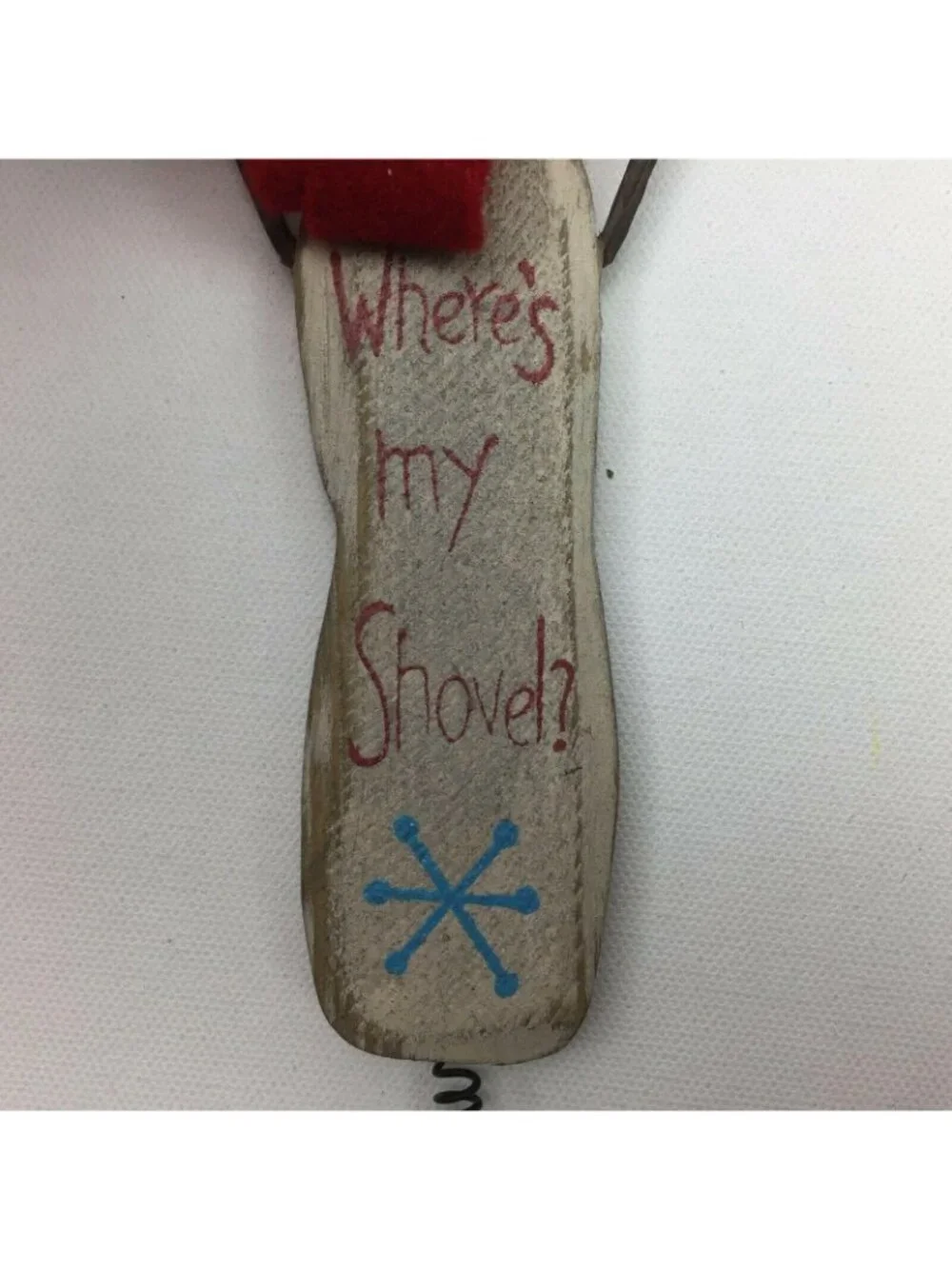 Rustic Where's My Shovel Wooden Snowman Christmas Tree Ornament Felt Scarf Bell
